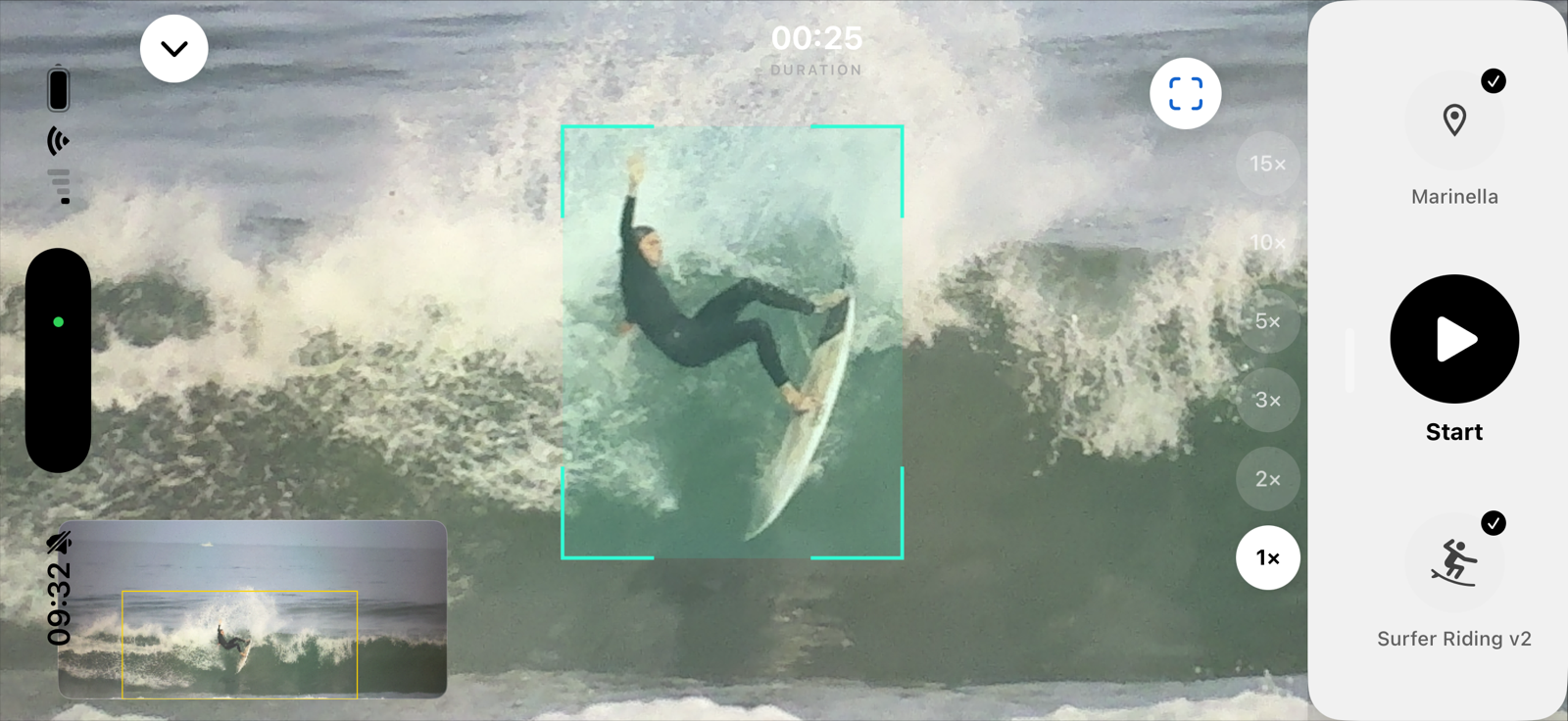 Reeve tracking a surfer mid-ride